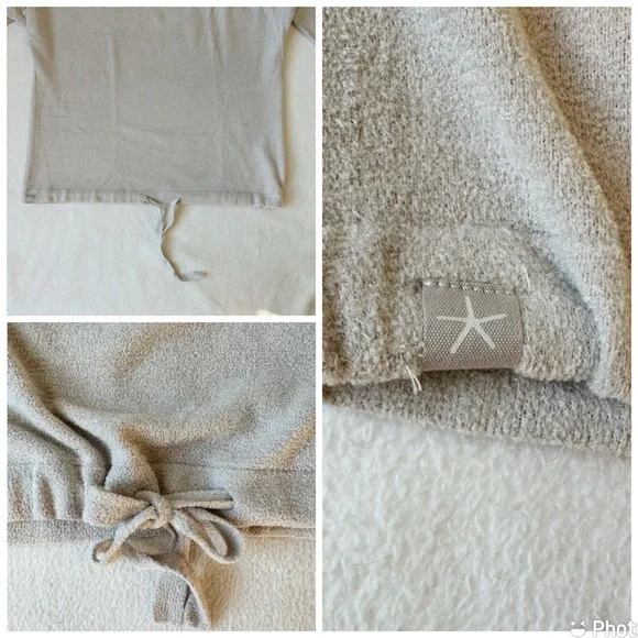 Barefoot Dreams Cozy Chic Ultralite Pullover Lounge Tie Hem Top in Stone, Small - Picture 15 of 16